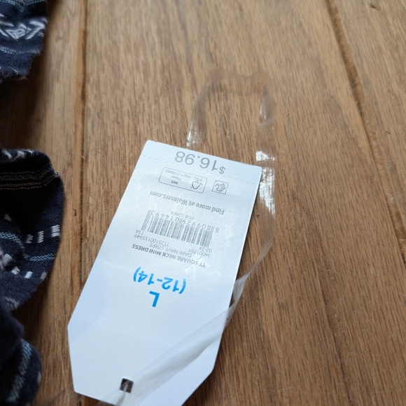 Nwt Women's Time And Tru Navy Blue And White Ruffle Sleeve Dress Size Large - Picture 2 of 5